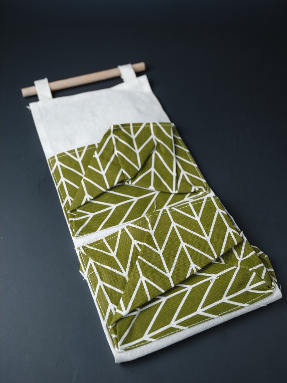Olive green and Cream Fabric Hanging Organizer